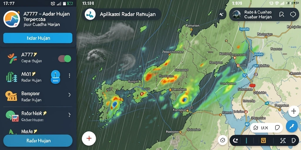 Tampilan utama A7777 menampilkan peta curah hujan secara real-time.