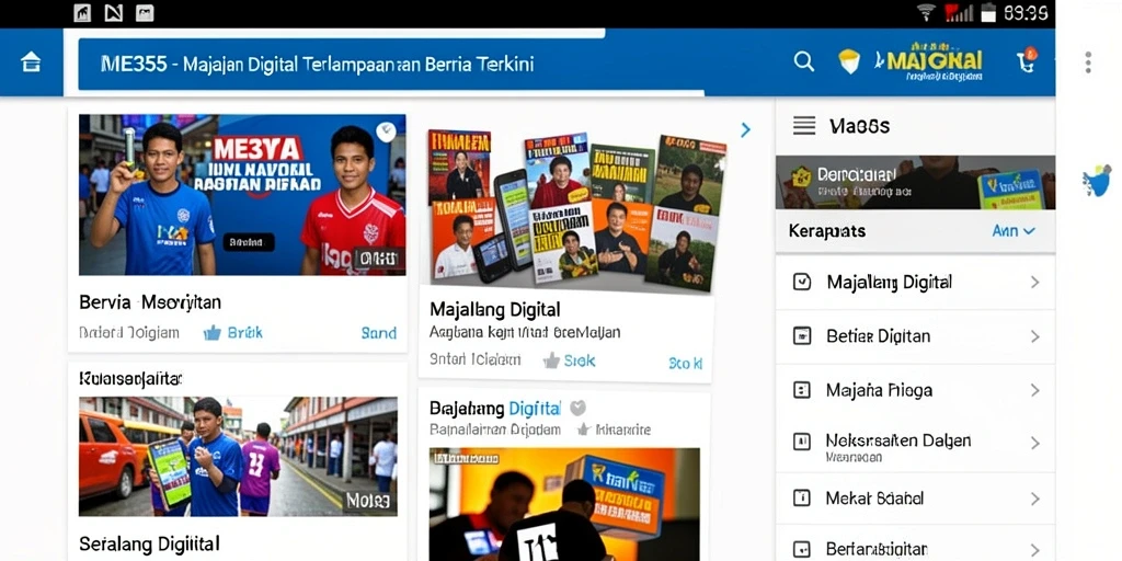 Antarmuka ME355 menampilkan berita dan majalah digital dengan jelas.