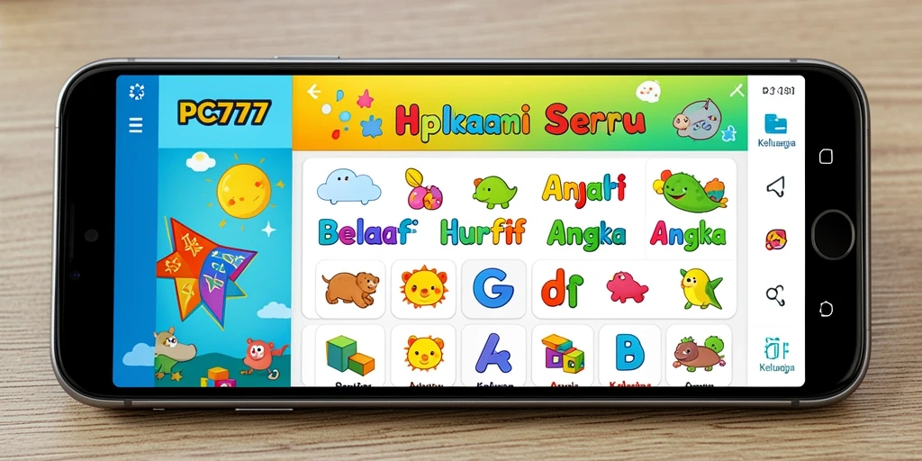 Antarmuka PC777 yang interaktif dan edukatif untuk belajar huruf dan angka.